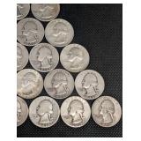 Lot Of 20 90% Silver Washington Quarters- Various Dates