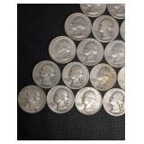 Lot Of 20 90% Silver Washington Quarters- Various Dates