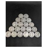Lot Of 20 90% Silver Washington Quarters- Various Dates