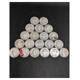 Lot Of 20 90% Silver Washington Quarters- Various Dates