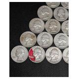 Lot Of 20 90% Silver Washington Quarters- Various Dates