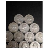Lot Of 20 90% Silver Washington Quarters- Various Dates