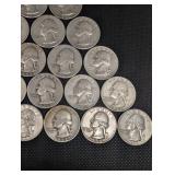 Lot Of 20 90% Silver Washington Quarters- Various Dates