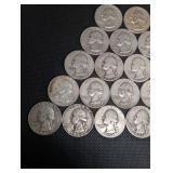 Lot Of 20 90% Silver Washington Quarters- Various Dates