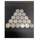 Lot Of 20 90% Silver Washington Quarters- Various Dates