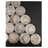 Lot Of 20 90% Silver Washington Quarters- Various Dates