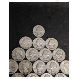 Lot Of 19 90% Silver Washington Quarters- Various Dates