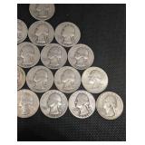 Lot Of 19 90% Silver Washington Quarters- Various Dates