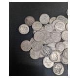 Lot Of 50 Roosevelt And Mercury Dimes 90% Silver