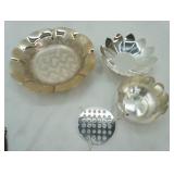 Silverplate Lotus Flower Bowl Set (3 pieces) and 3 Footed Silver Plated Bowl with Modern Silver sticker on bottom
