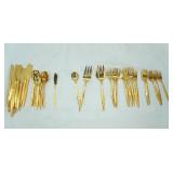 Vintage JH Carlyle Golden Bouquet Pattern Flatware Set (Gold Electroplate over Stainless Steel)