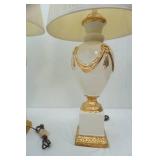 Vintage Neoclassical-Style Porcelain and gold-finish urn table lamp set