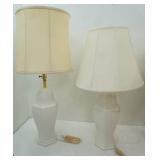 Vintage White Porcelain Table Lamp Set. Floral Relief and Chinoiserie-Style Design