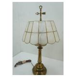 Vintage Brass Table Lamp 25" tall w/mother of pearl shade
