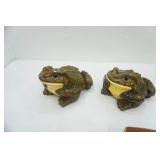 2 Vintage Ceramic Garden Frogs 10.5" long by 6" tall
