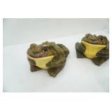 2 Vintage Ceramic Garden Frogs 10.5" long by 6" tall