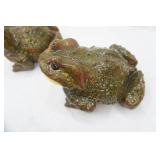 2 Vintage Ceramic Garden Frogs 10.5" long by 6" tall