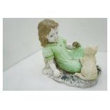 12" long by 11" tall Vintage Garden Statue Girl w/Kitten