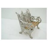 Vintage Dollhouse Miniature Bench w/silver-colored metal frame. 10" wide by 9.5" tall by 7" deep
