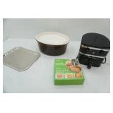 Mini Air Fryer and paper liners, silver-toned serving tray, Microqueen cookware