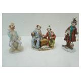 Vintage Clown Figurines (3ct) Gorham 1978 10" tall; sitting on barrel 9.5" tall; 2 clown having coffee 7.5" tall by 8.5" wall