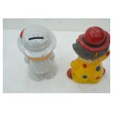 Ceramic Clown Coin Bank 7" tall; Vintage Poly Clown Coin Bank 8" tall
