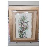 Framed Hummingbird and Flowers Cross Stitch 23.5"x19.5"