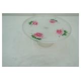 Hand-Painted Frosted Glass Pedestal Cake Stand