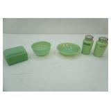 Vintage Fire King Jadeite Bowls, Rose Trinket Box, Salt & Pepper Shaker