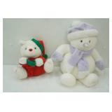 2001 Snowflake Plush Snowman, Plush Christmas Bear (like new condition)