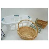 Laundry Basket, 2 Woven wicker baskets, 1 metal basket
