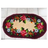 Vintage Oval Latch Hook Rose Rug 26"x 47"