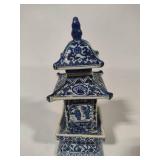 Chinoiserie Blue & White Porcelain Pagoda Jar
