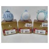 Lladro 2008, 2009 & 2010 Round Ball Christmas Ornaments w/Box