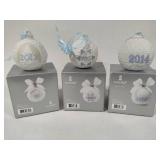 Lladro 2012, 2013 & 2014 Round Ball Christmas Ornaments w/Box