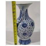 Blue & White Decorative Two-Handled Vase