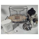 Assorted Small Electrics including Juicer, Travel Tea Kettle and Asst Wire Trivets
