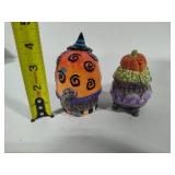Fitz & Floyd Kitty Witches Salt & Pepper Shakers + Three Halloween Porcelain Candy Dishes