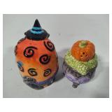 Fitz & Floyd Kitty Witches Salt & Pepper Shakers + Three Halloween Porcelain Candy Dishes