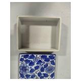 Blue & White Soap Dish, Trinket Box & Small Vase