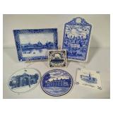 Assorted Blue & White Plates, Coaster, Trivets, etc