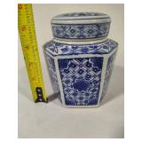 Two Blue & White Jars w/Lids