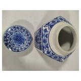 Two Blue & White Jars w/Lids