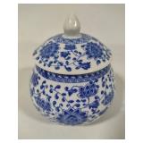 Two Blue & White Jars w/Lids