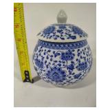 Two Blue & White Jars w/Lids