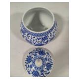 Two Blue & White Jars w/Lids