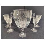 Crystal Ice Bucket w/Five Cordial Glasses