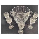 Crystal Ice Bucket w/Five Cordial Glasses