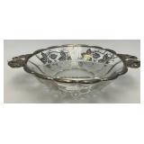 Vintage Crystal And Glass Items Including Fostoria Silver Plate Overlay Divided Snack Dish And More