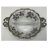 Vintage Crystal And Glass Items Including Fostoria Silver Plate Overlay Divided Snack Dish And More